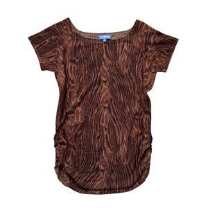 VTG Vivienne Tam animal print short sleeve mesh lined top Large y2k‎ Brown